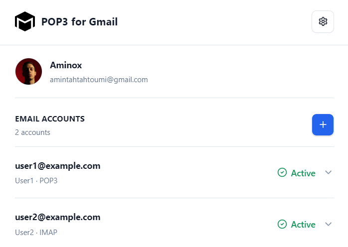 POP3 for Gmail Chrome Extension popup